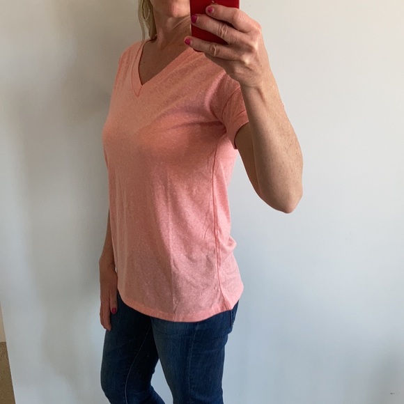 Peachy/Pink V Neck Short Sleeve Tee - Picture 4 of 10
